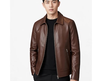 Men's Brown Leather Jacket - Genuine Leather Bomber Jacket