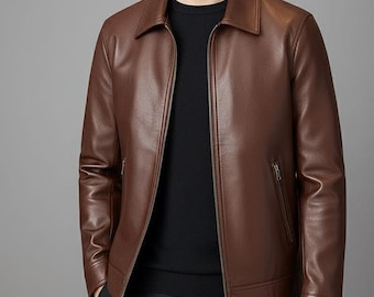 Handmade cow Leather Jacket: Men's Casual Outerwear