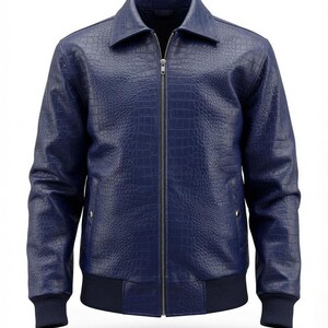 Veste en cuir façon crocodile faite main pour homme