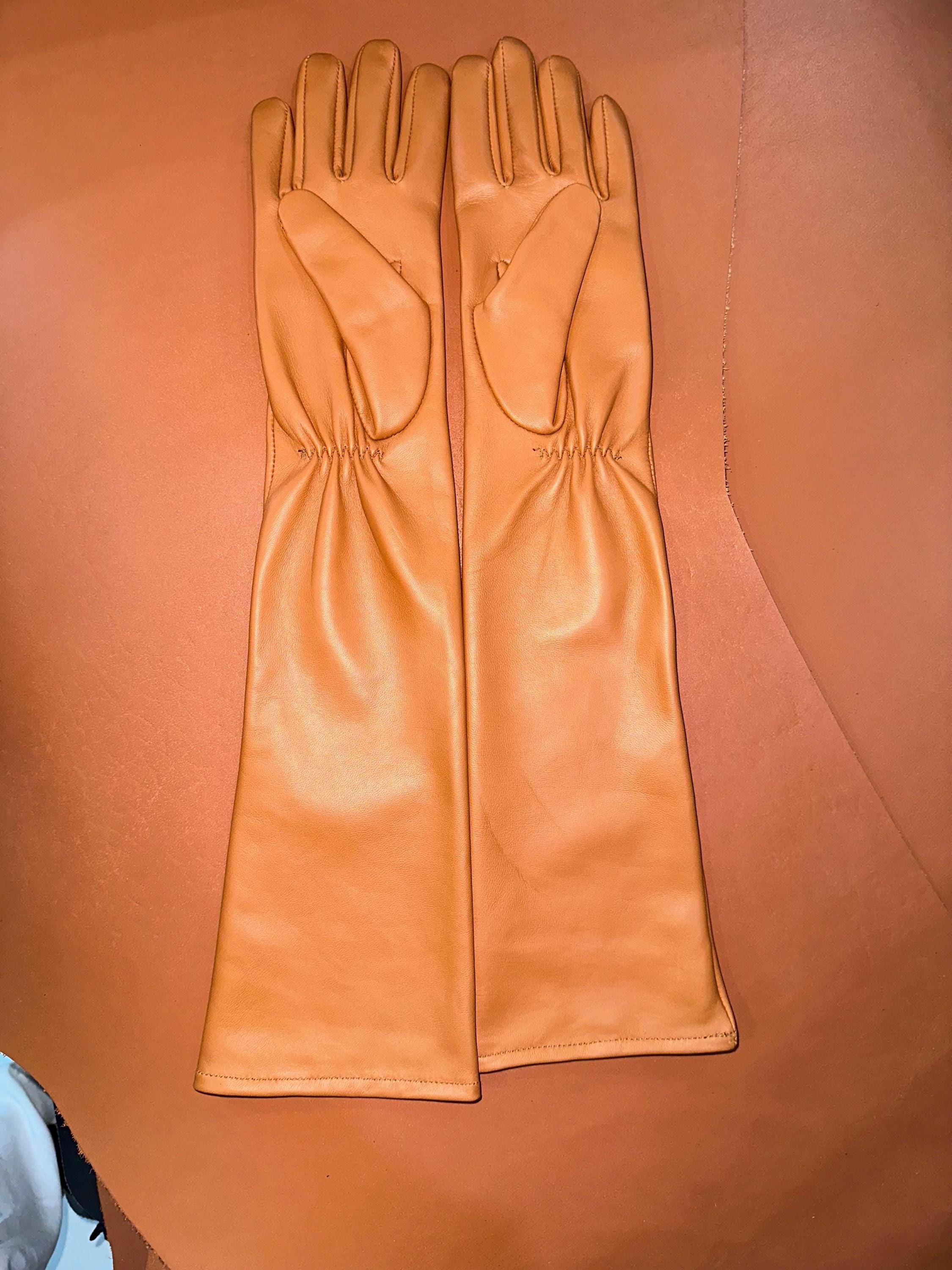 Luxury Women’s Long Tan Leather Gloves – Elegant Opera Evening Driving ...
