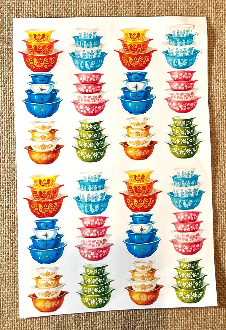 Pyrex Stack Sticker Vintage Pyrex Inspired Stackable Bowls Vinyl Stickers - 2 Sizes- for ...