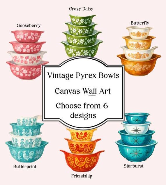リース #492   American vintage Vintage Pyrex Inspired Stackable Bowls - Wall Art - Etsy