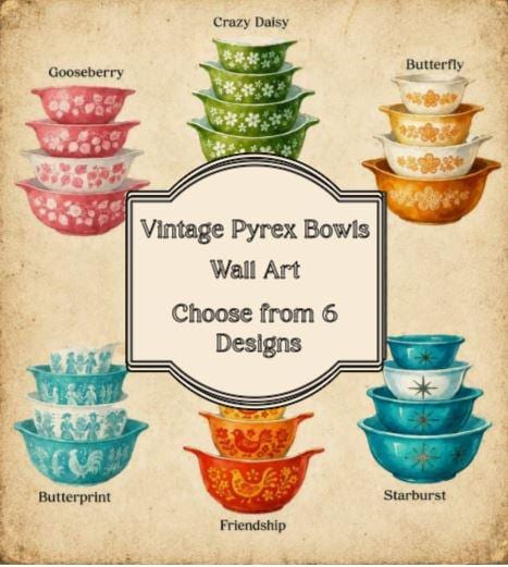 Vintage Pyrex Inspired Stackable Bowls - Wall Art - Etsy