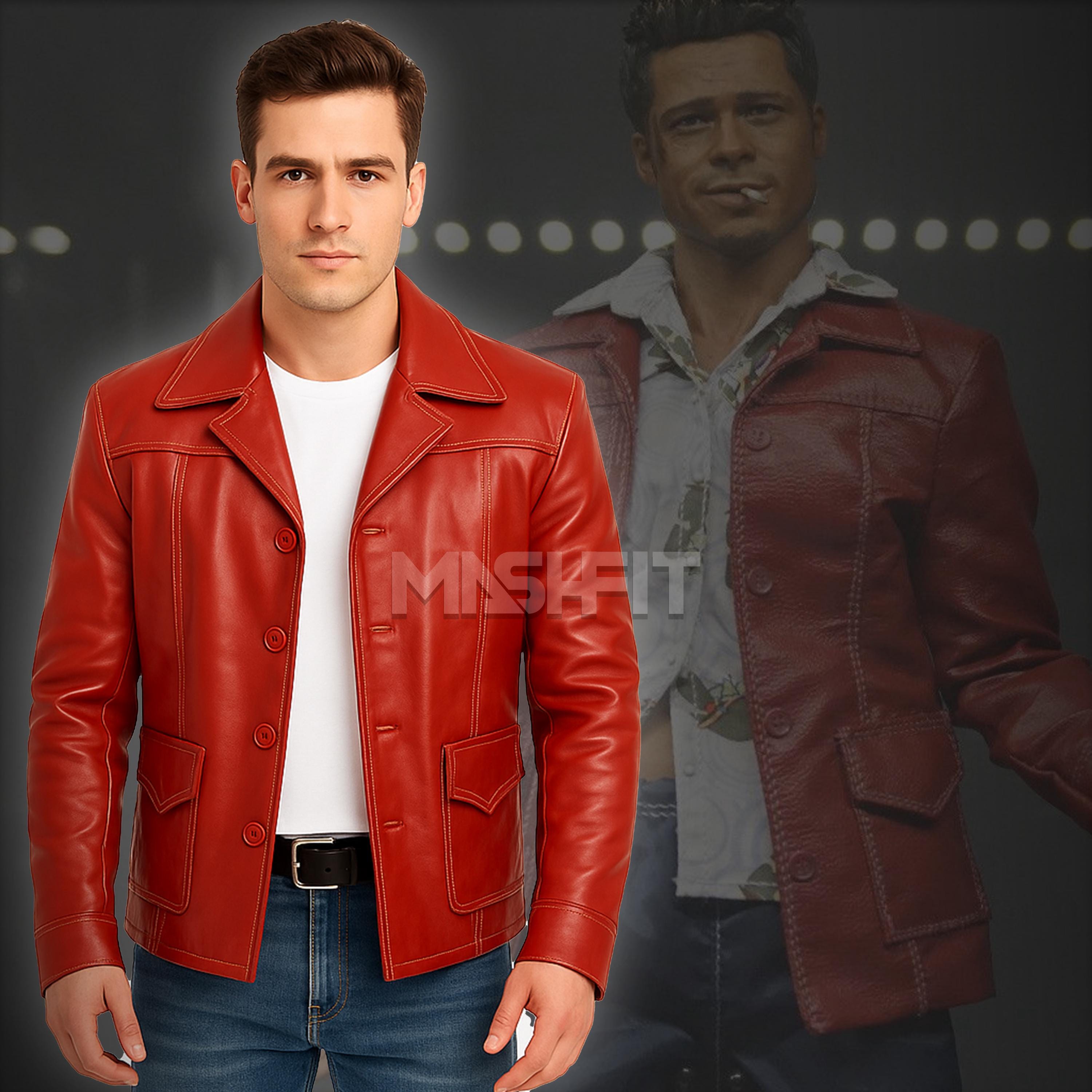 Handmade Red Leather Fight Club Jacket: 90s Brad Pitt Cosplay - Etsy