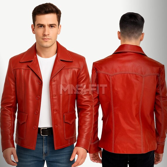 Handmade Red Leather Fight Club Jacket: 90s Brad Pitt Cosplay - Etsy