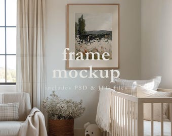 Neutral Nursery Frame Mockup, Scandinavian Baby Room (PSD & JPEG)
