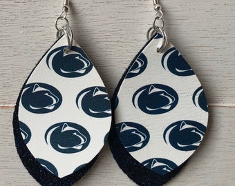 Sparkly Penn State Faux Leather Earrings