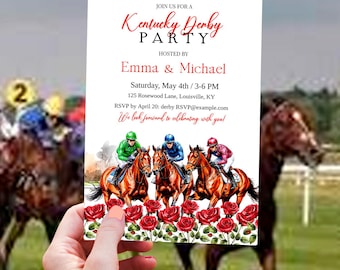 Kentucky Derby Party Invite | Run for the Roses Invitation | Editable Derby Template | Horse Race Party Invitation, KD