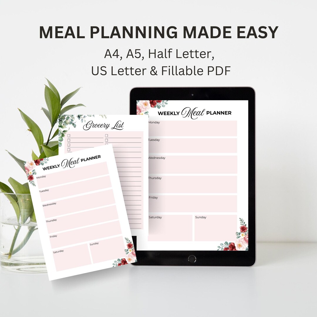 Weekly Meal Planner Printable & Shopping List Fillable PDF Included - Etsy