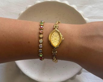 Old Money Vintage Inspired Gold Tone Floral Design Bracelet Watch for Women | Dainty Watch | Gifts for Her | Gold Watch | Womens Watches