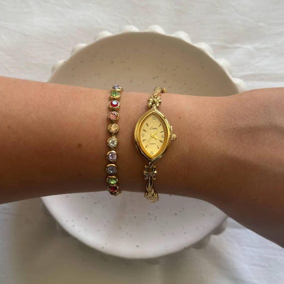 Old Money Vintage Inspired Gold Tone Floral Design Bracelet Watch for Women | Dainty Watch | Gifts for Her | Gold Watch | Womens Watch