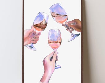 Wine Glasses Watercolor Print: Modern Cheers Illustration (Digital Download)