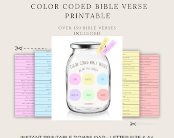 Color Coded Bible Verse Printable | Christian Jar Craft | Scripture Jar | Encouragement Jar | Bible Verse Cutouts | Printable Download