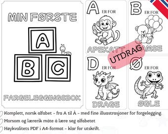 Fargeleggingshefte av det norske alfabetet – fra A til Å – PDF per utskrift (A4) - stampabile - file digitale