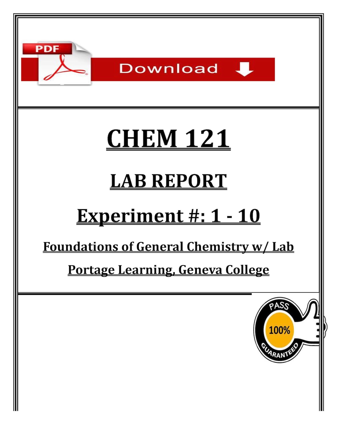 CHEM 121 Lab Report PDF (experiments 1–10) | General Chemistry Lab ...