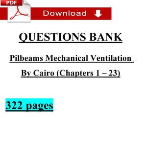 May include: A white document with the title "QUESTIONS BANK" and the text "Pilbeams Mechanical Ventilation By Cairo (Chapters 1 – 23)". The document also includes the text "322 pages" and a red "Download" button.