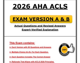 2026 AHA ACLS Exam, ACLS Version A and B, Practice Questions with Answers