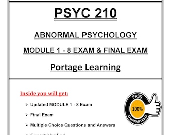 Paquete de exámenes PSYC 210 en PDF, Módulos 1-8 y examen final, Psicología Anormal, Portage Learning