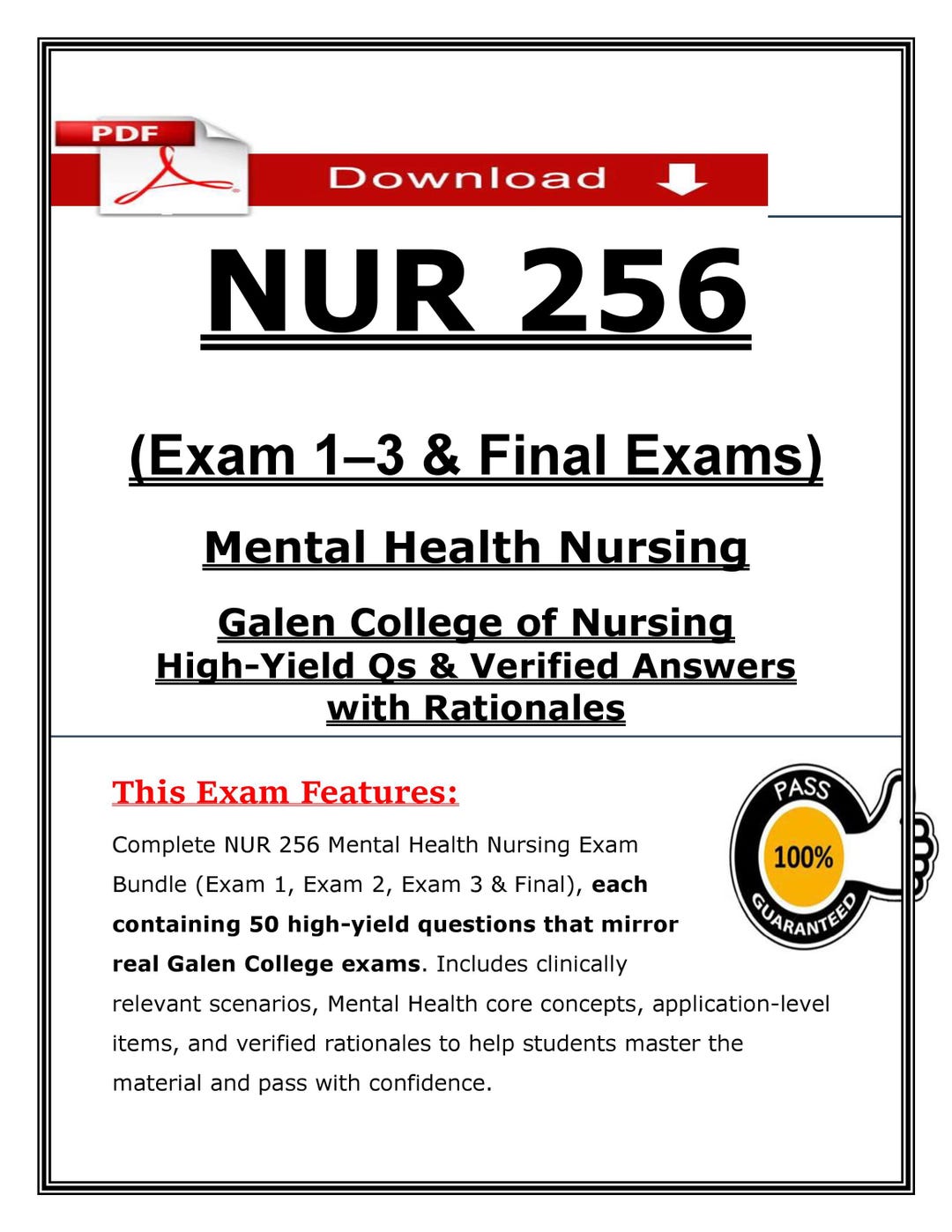 NUR 256 Exams 1-3 + Final – Mental Health Nursing — 2026 Practice ...