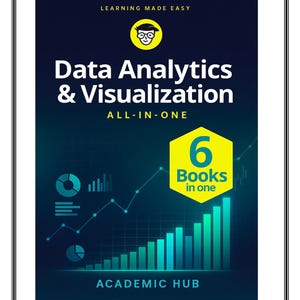 Puede incluir: Portada de libro con el título "Data Analytics & Visualization" en texto blanco sobre fondo azul oscuro. La portada incluye el texto "ALL-IN-ONE" y "6 Books in one". También están presentes las palabras "LEARNING MADE EASY" y "ACADEMIC HUB".