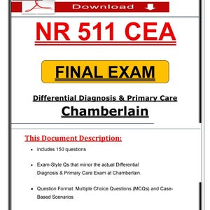 NR 511 CEA Final Exam Prep 2026 – Differential Diagnosis & Primary Care | Chamberlain University