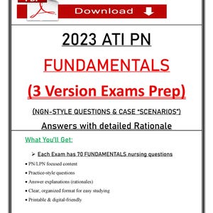 2023 ATI PN Fundamentals Exam | Ngn-Style questions, Case Scenarios | LPN Nursing Practice Exams | (Pdf)