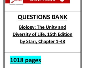 Biología: Unidad y Diversidad de la Vida, 15.ª edición, de Starr / Banco de preguntas PDF / 1018 páginas