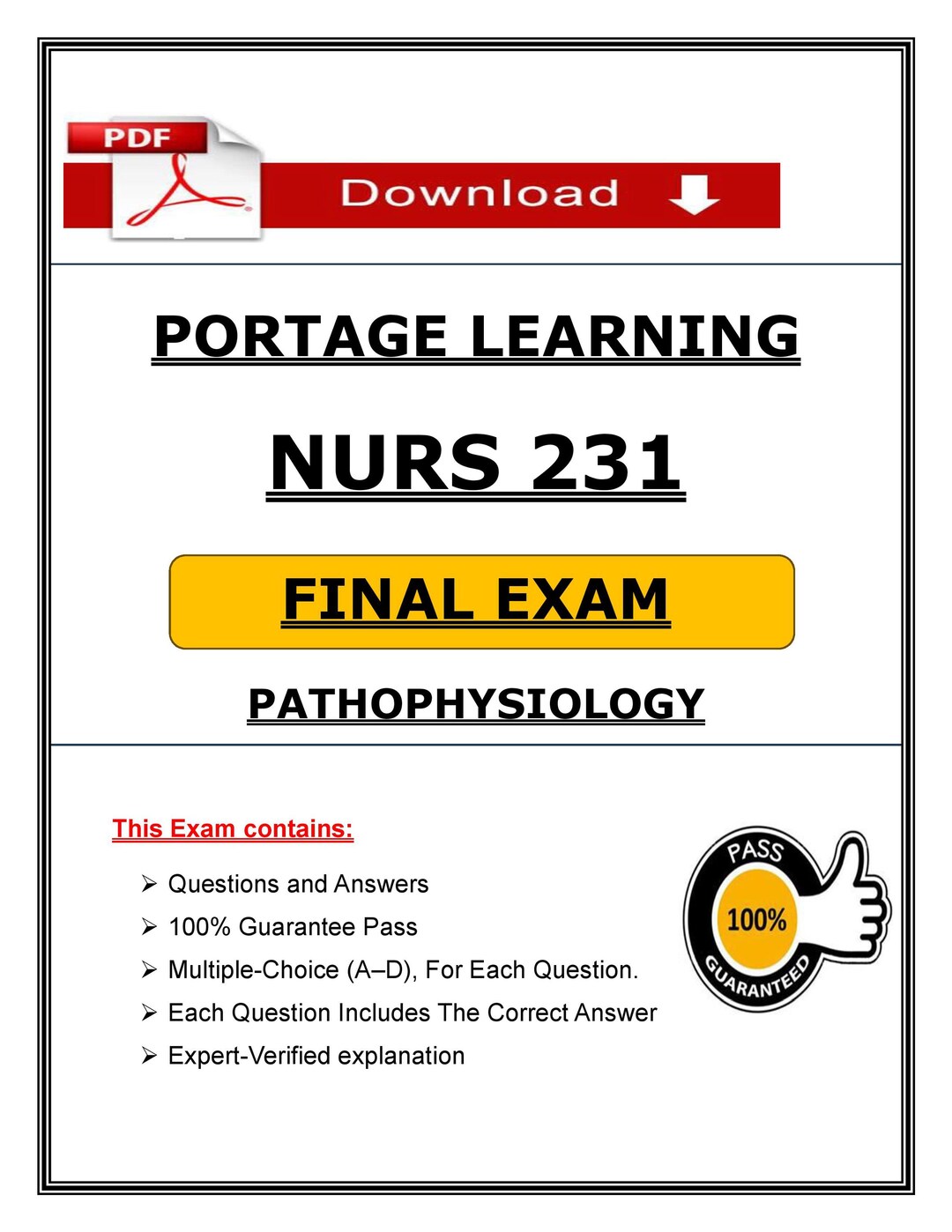 231 Form.pdf Pathophysiology NURS 231 Final Exam 2026 PDF | Portage Learning ...