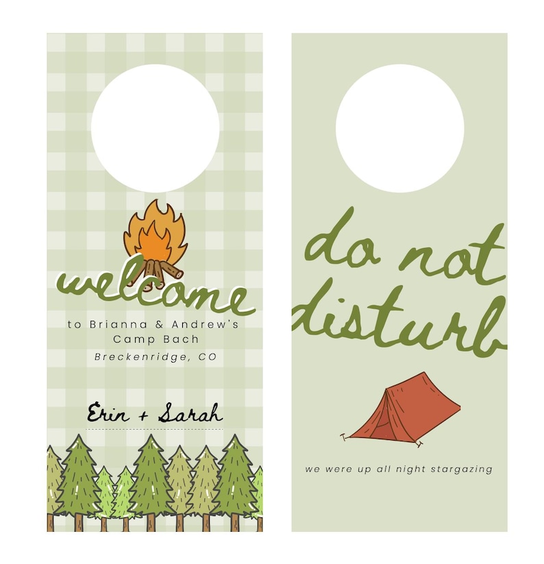 Personalized Bachelorette Door Hangers, Reserved Room Sign, Custom Door Knob Hang Tags, Themed Bachelorette Party Camp