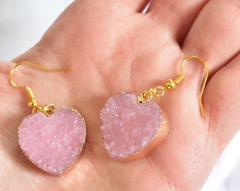 Pink earrings , popular right now , heart earrings , valentines earrings