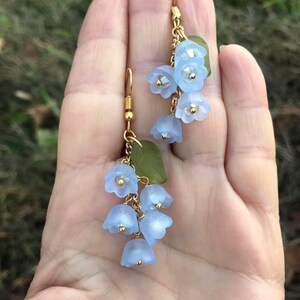 Popular right now , Lily of the valley , dandle and drop earrings, blue earrings, lucite earrings. Fairy land earrings, Gift for her