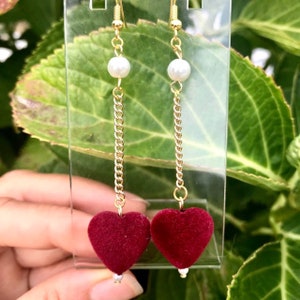Heart Drop Earrings: Pearl Dangle, Valentine&#39;s Gift