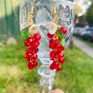 Handmade Red Currant Earrings: Czech Glass Fruit Jewelry