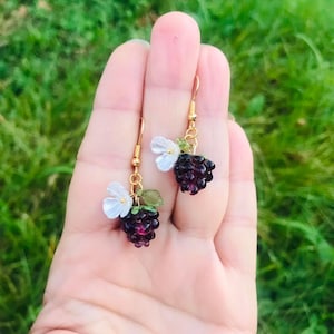 Handmade Blackberry Dangle Earrings: Resin Fruit Jewelry