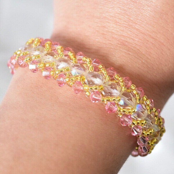 Bracelet Swarovski, bridesmaids gift, beaded bracelet , crystal bracelet , gift for her, wedding bracelet , pink  bracelet , bridal gift