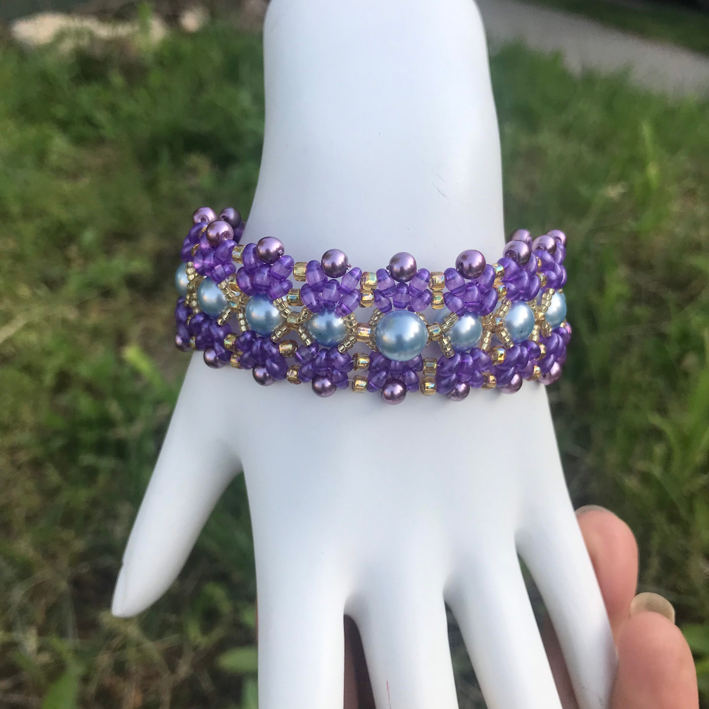 Swarovski Pearl Cuff, Crystal Cuff, Bracelet Purple