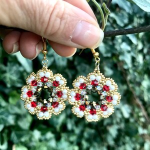 Swarovski Crystal Earrings: Red Pearl Boho Design