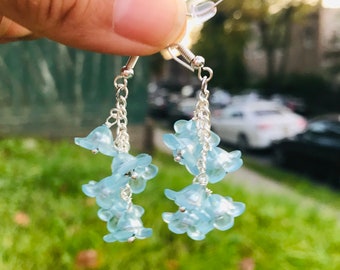 Handmade Blue Bell Flower Earrings: Silver Dangle Jewelry