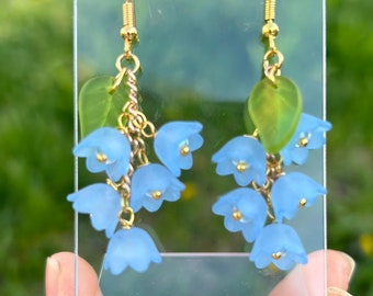 Popular right now , Lily of the valley , summer jewelry , blue earrings, lucite earrings. Fairy land earrings, Gift for her,bridal gift