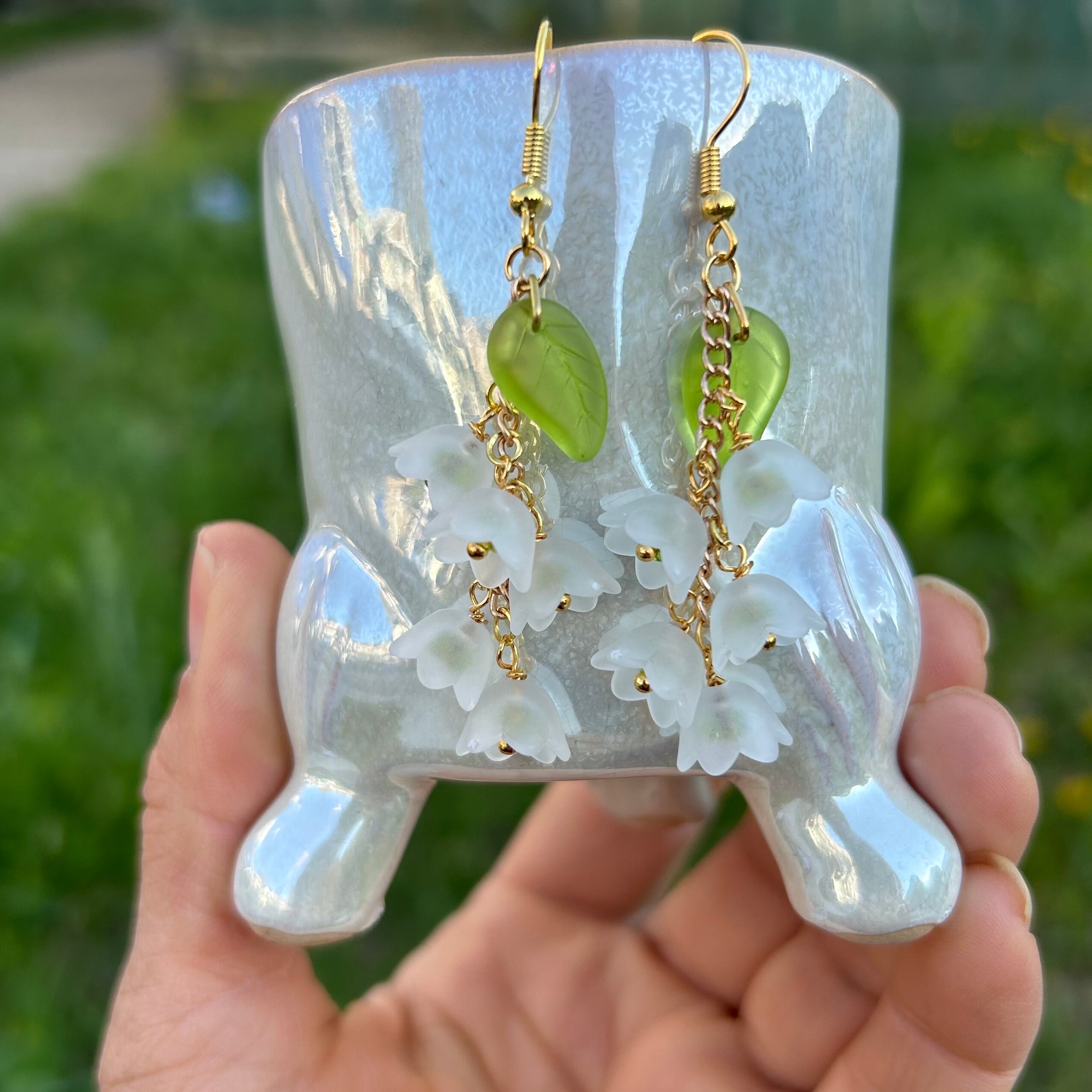 Lily of the Valley Earrings: Lucite Flower Dangle Earrings - Etsy