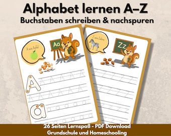 Learn the alphabet A-Z: Worksheets for tracing and writing letters (ABC PDF download) for preschool and 1st grade + coloring page
