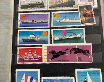 Gran lote de sellos antiguos – Polonia y el resto del mundo (más de 100 sellos) – Barcos, animales, espacio, deportes