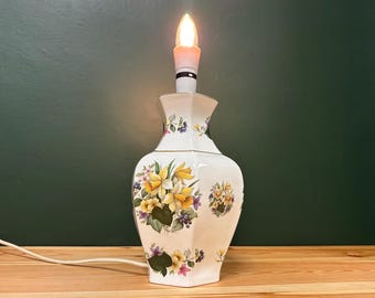Louise Liddell Northumbria Bone China Lamp Base | Hand Decorated Floral | Gilt Trim