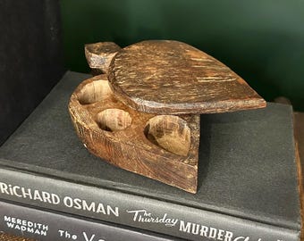 Antique Treen Wood Folk Art Snuff Box | Hand Carved Rustic Shovel Shape | Multi-Compartment