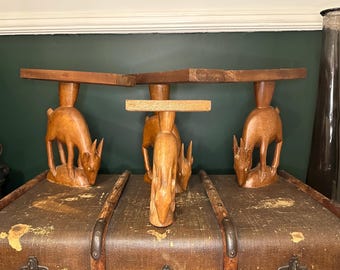 Hand Carved Tropical Wood Antelope Sculpture Set | Folk Art Furniture Supports | Set of 4
