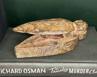 Antique Treen Bird Snuff Box | Hand Carved Folk Art | Multi-Compartment Hinged Wood Box