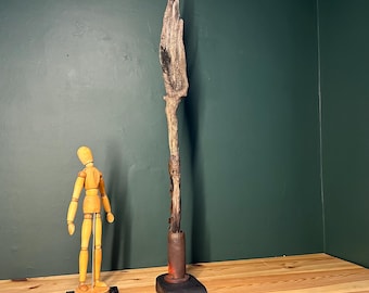 Industrial Organic Driftwood Sculpture | Abstract Brutalist Art, Scorched Wood Reclaimed Iron