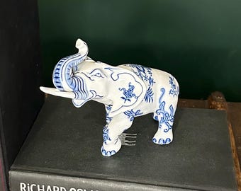 Blue Onion Elephant | Vintage Czech Porcelain, Chinoiserie Figurine