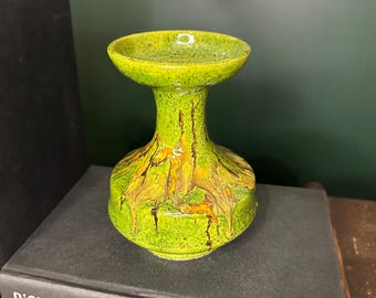 Bertoncello Italian Art Pottery Vase | Chartreuse Green Fat Lava | Mid Century Drip Glaze