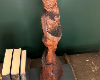 Large Hand Carved Wooden Mermaid | Solid Hardwood Folk Art Sculpture | Nautical Mythical Figure